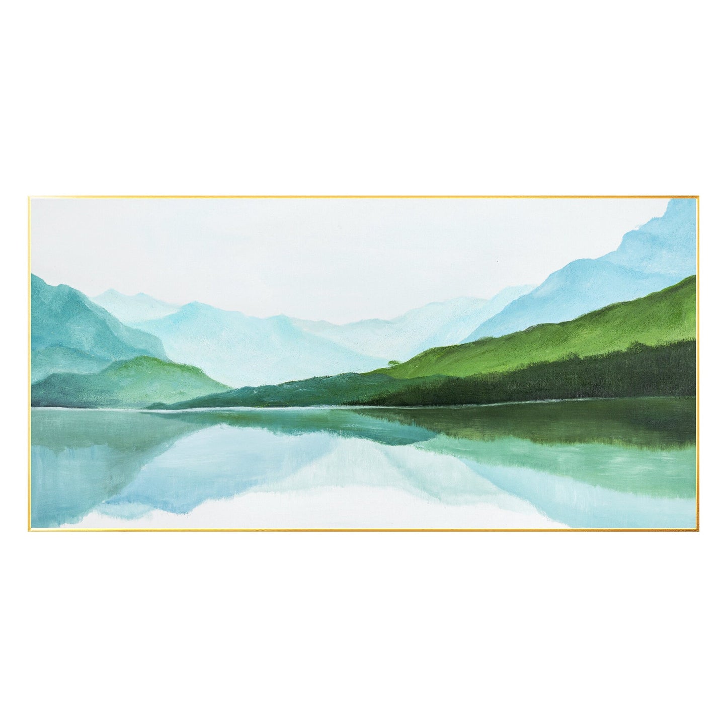 Green Watercolor Mountain Landscape Painting: Extra Large Wall Art #8