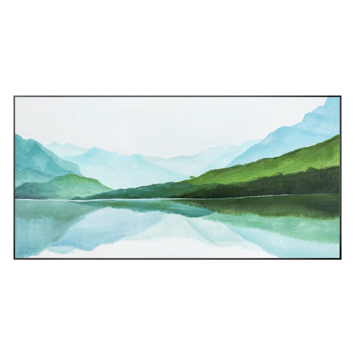 Green Watercolor Mountain Landscape Painting: Extra Large Wall Art #10