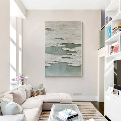 Green White 3D Texture Painting: Original Minimalist Canvas Wall Art #5