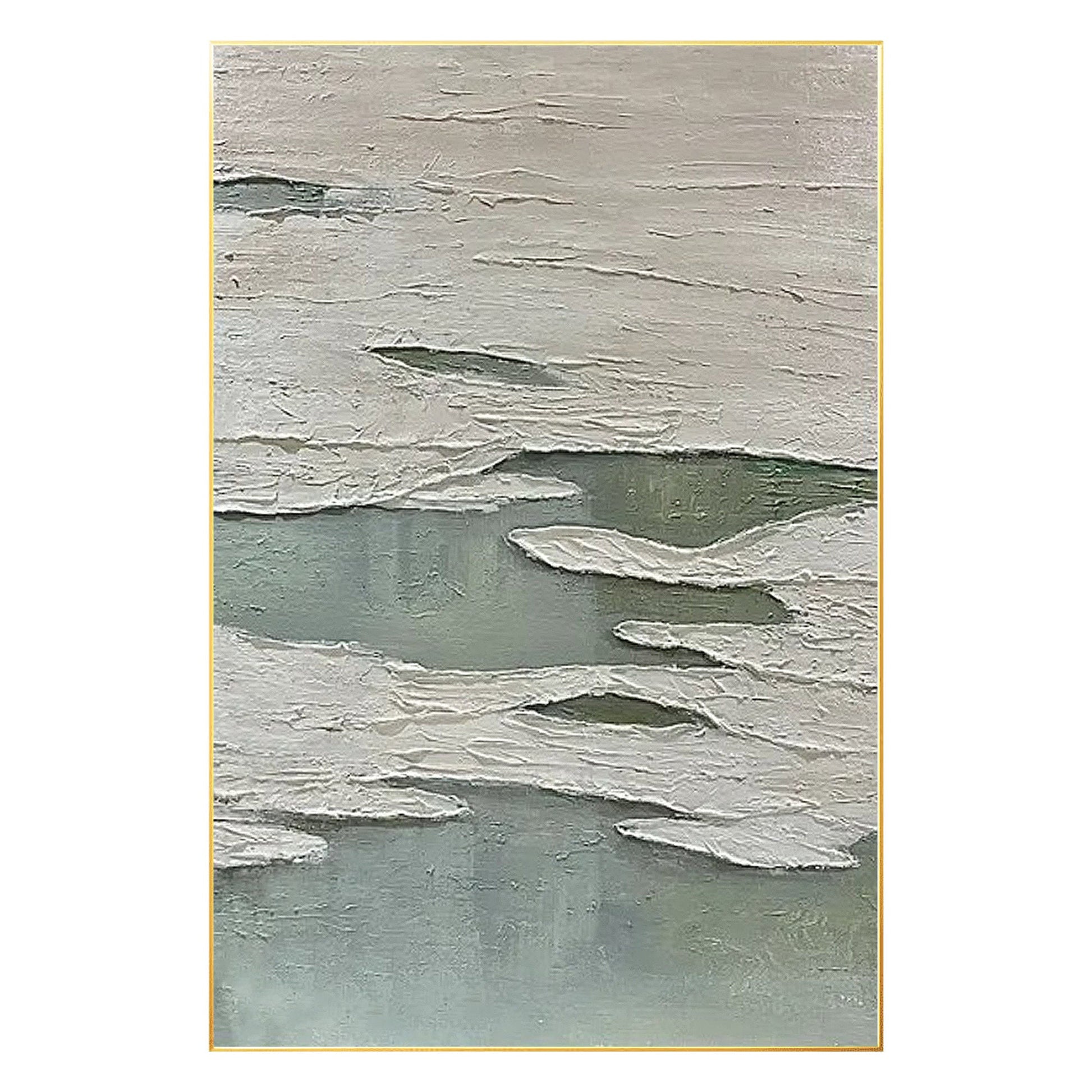 Green White 3D Texture Painting: Original Minimalist Canvas Wall Art #7