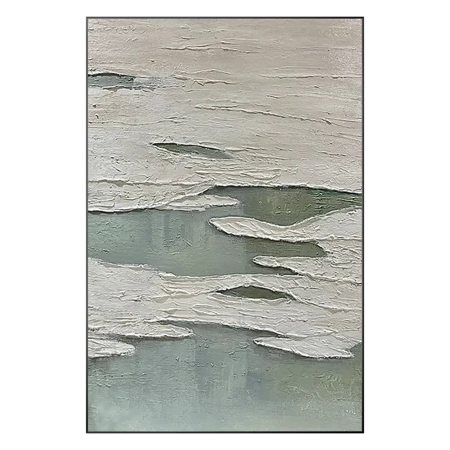 Green White 3D Texture Painting: Original Minimalist Canvas Wall Art #9