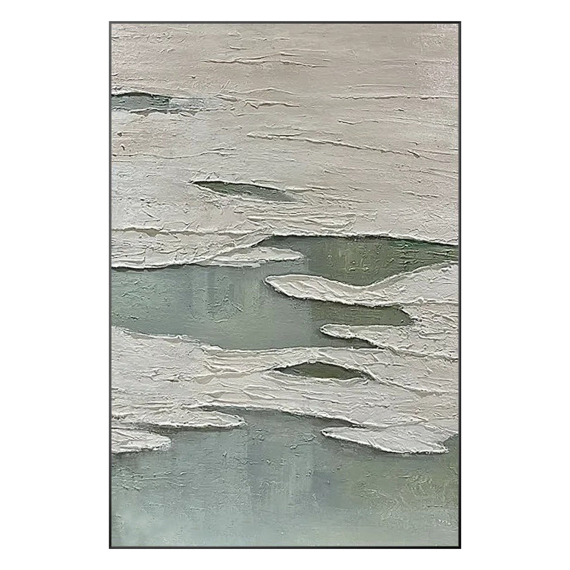 Green White 3D Texture Painting: Original Minimalist Canvas Wall Art #9