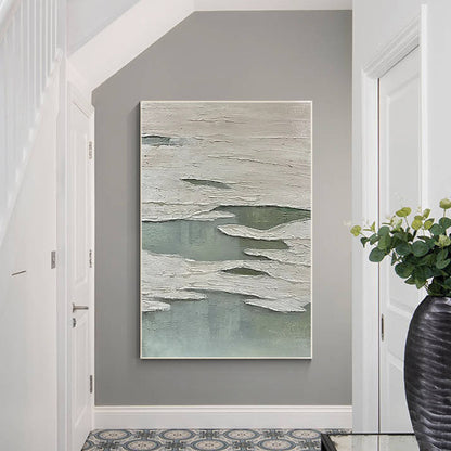 Green White 3D Texture Painting: Original Minimalist Canvas Wall Art #1