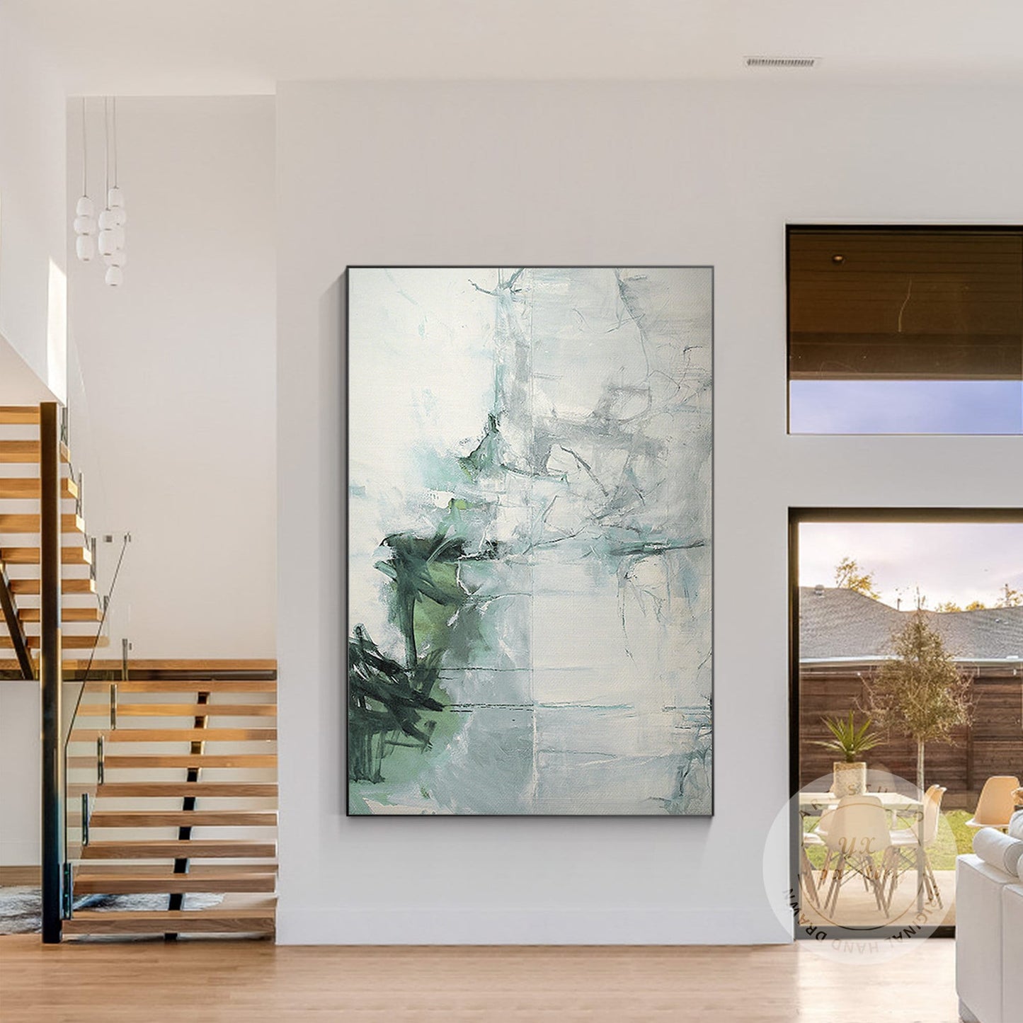 Green & White Abstract Painting on Canvas: Textured Extra Large Wall Art #2