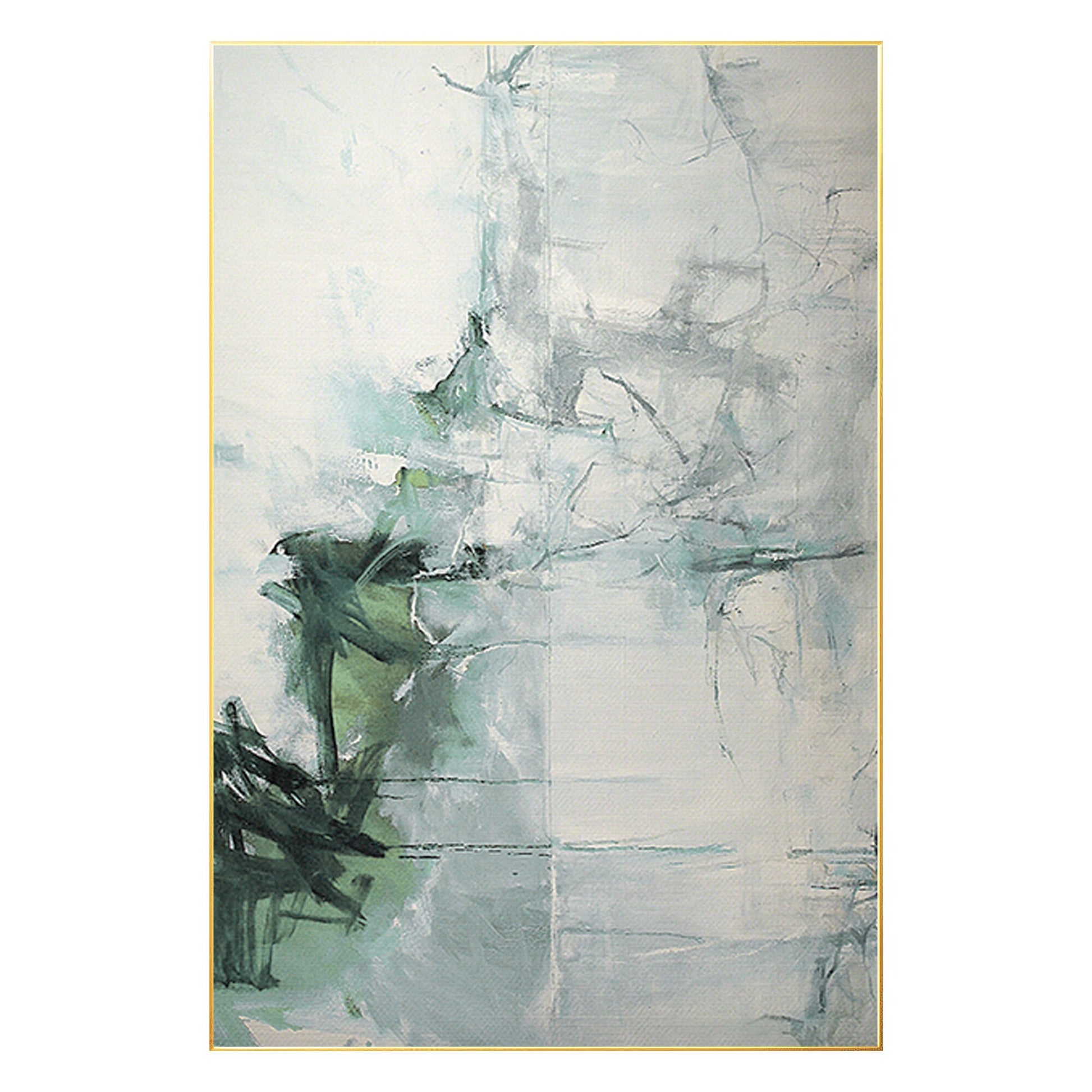 Green & White Abstract Painting on Canvas: Textured Extra Large Wall Art #7