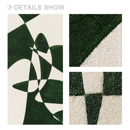 Green White Geometric Painting: Minimalist Square Canvas Wall Art #3