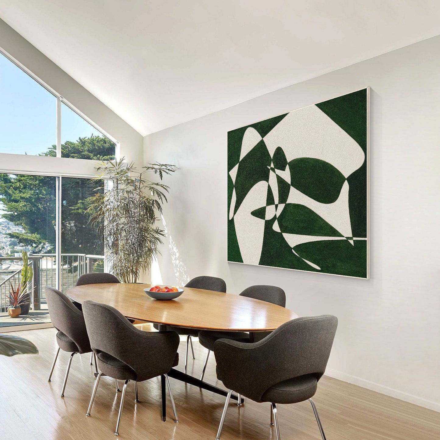 Green White Geometric Painting: Minimalist Square Canvas Wall Art #5