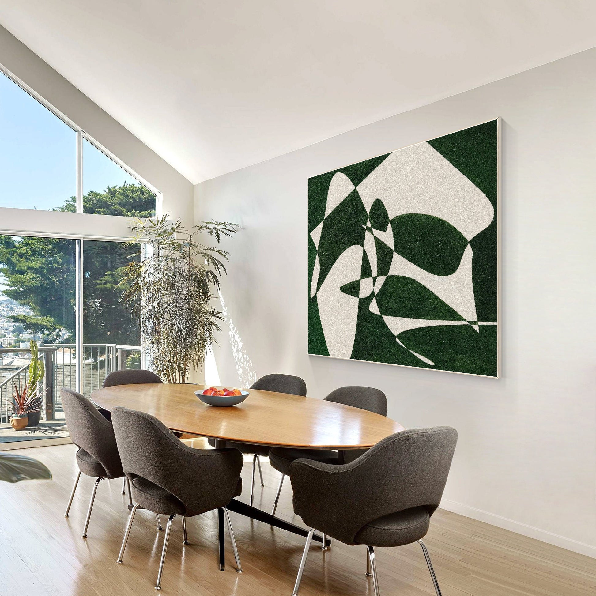 Green White Geometric Painting: Minimalist Square Canvas Wall Art #5