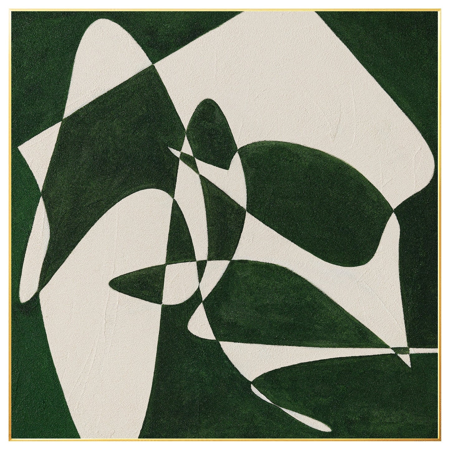 Green White Geometric Painting: Minimalist Square Canvas Wall Art #7
