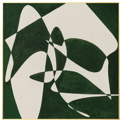 Green White Geometric Painting: Minimalist Square Canvas Wall Art #7