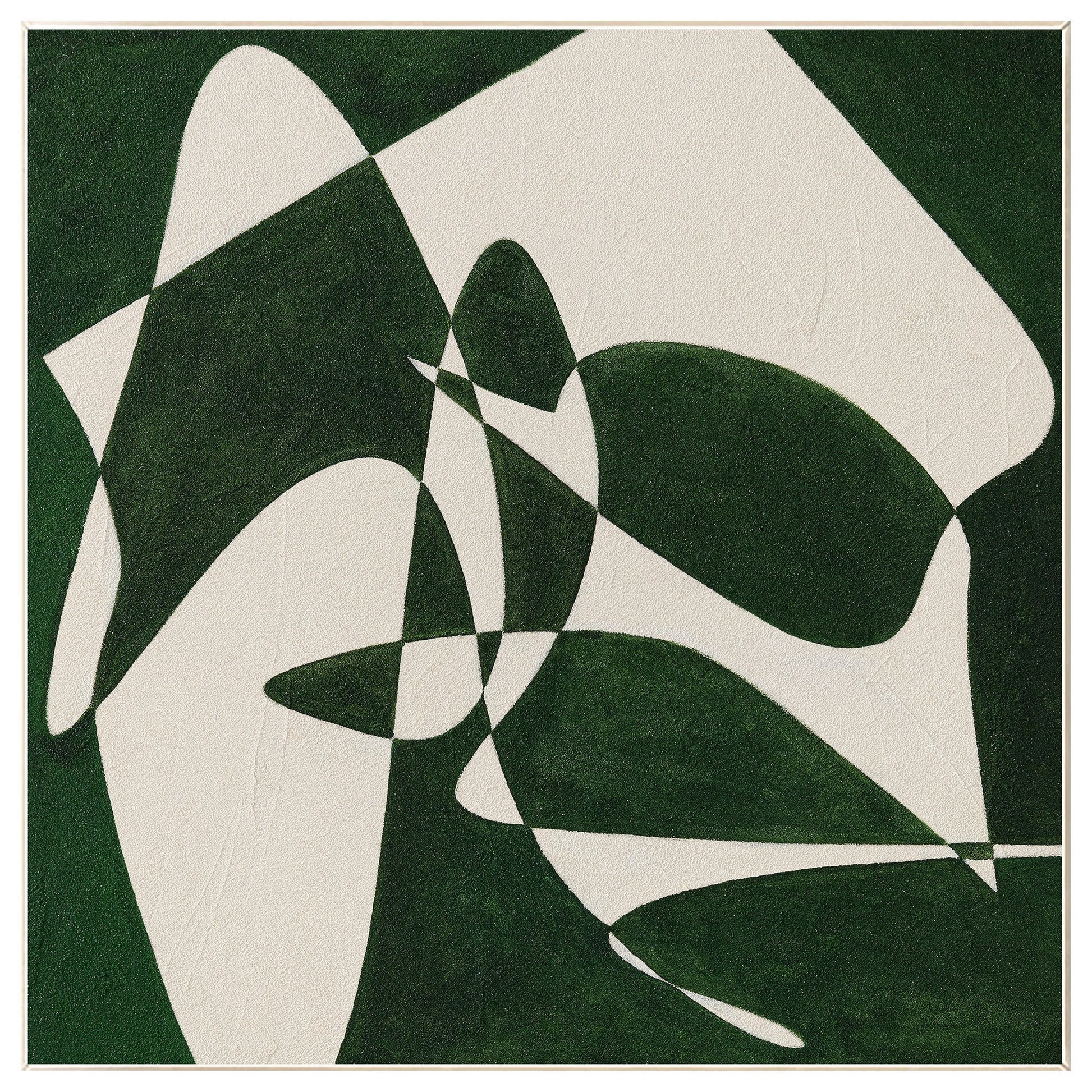 Green White Geometric Painting: Minimalist Square Canvas Wall Art #8