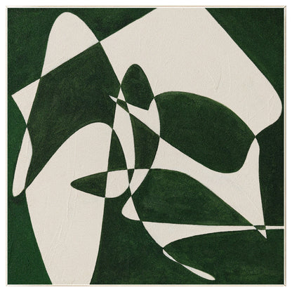 Green White Geometric Painting: Minimalist Square Canvas Wall Art #8