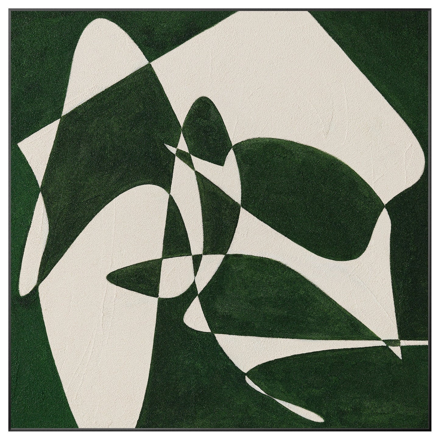 Green White Geometric Painting: Minimalist Square Canvas Wall Art #9