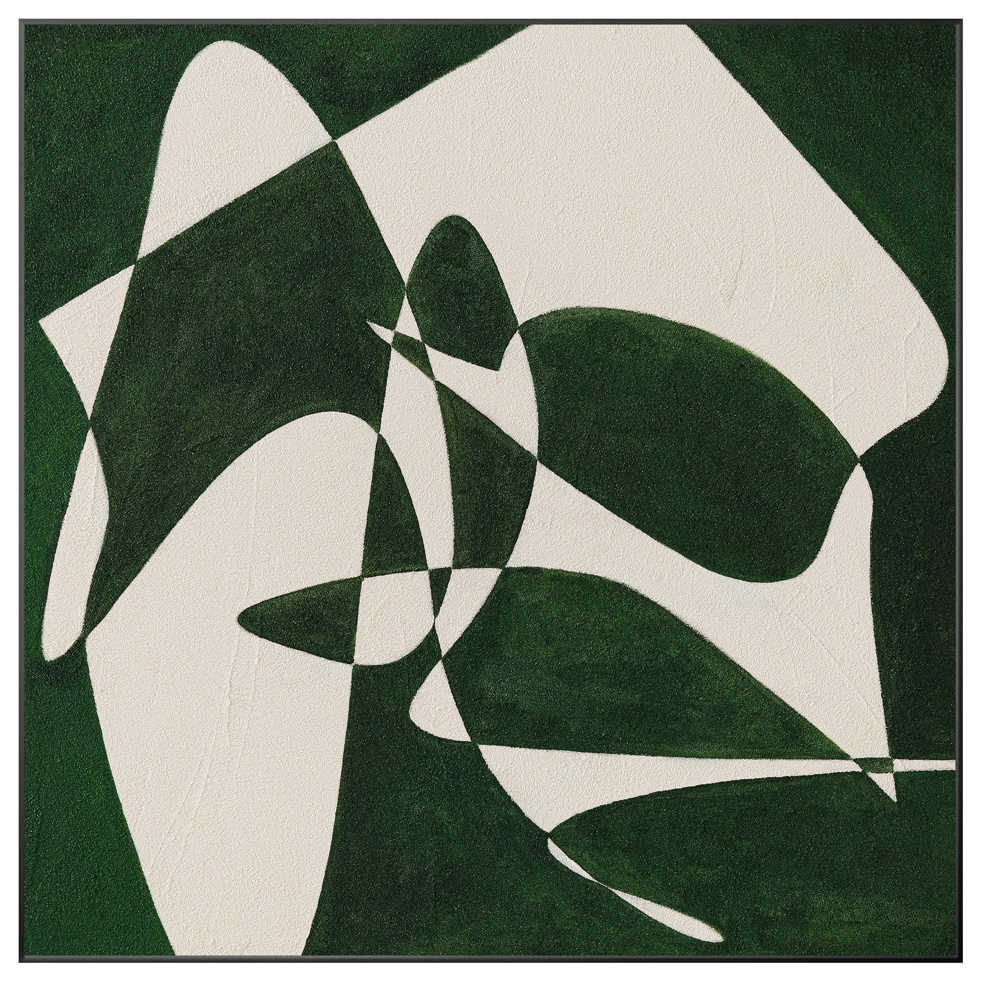 Green White Geometric Painting: Minimalist Square Canvas Wall Art #9
