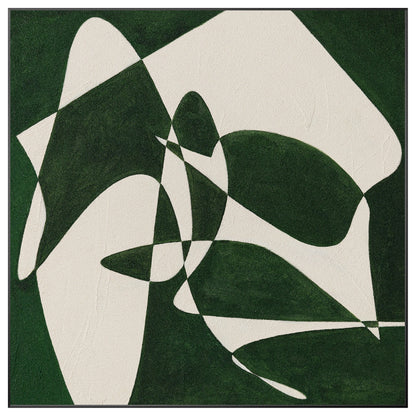 Green White Geometric Painting: Minimalist Square Canvas Wall Art #9