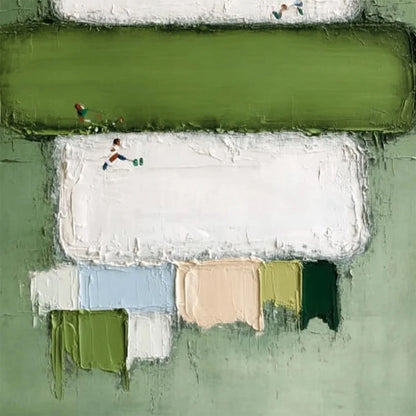 GREENFIELD ARENA: Textured Abstract Sports Painting with Minimalist Green Tones | rolled canvas, ready for custom framing