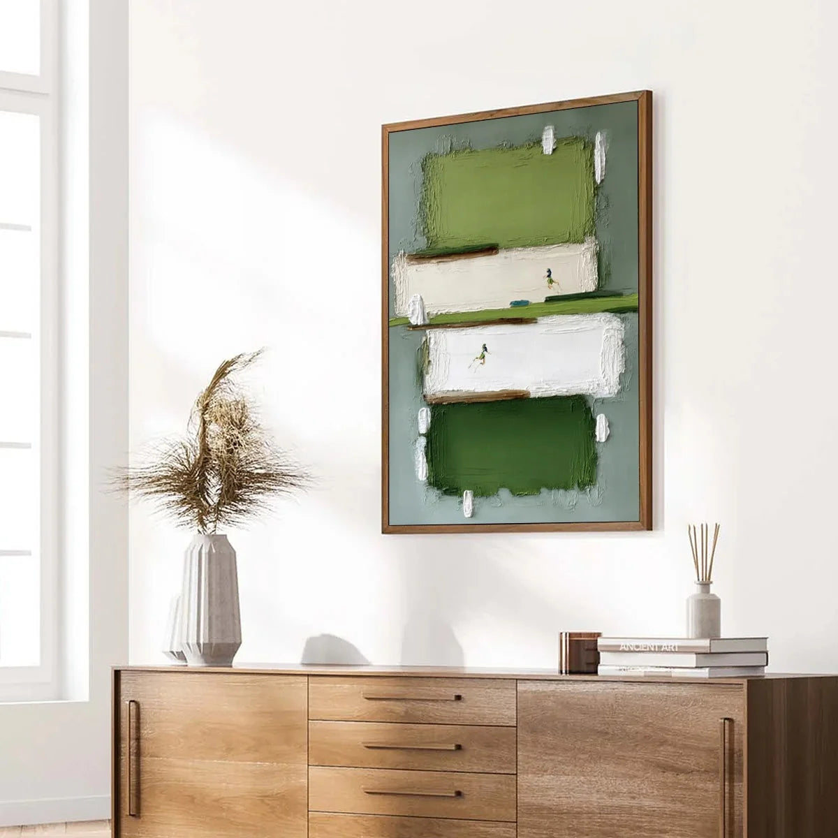 GREENFIELD DASH: Textured Abstract Sports Painting in Green and White | green palette, original oil on stretched canvas art