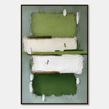 GREENFIELD DASH: Textured Abstract Sports Painting in Green and White | hanging in living room, Abstract wall art