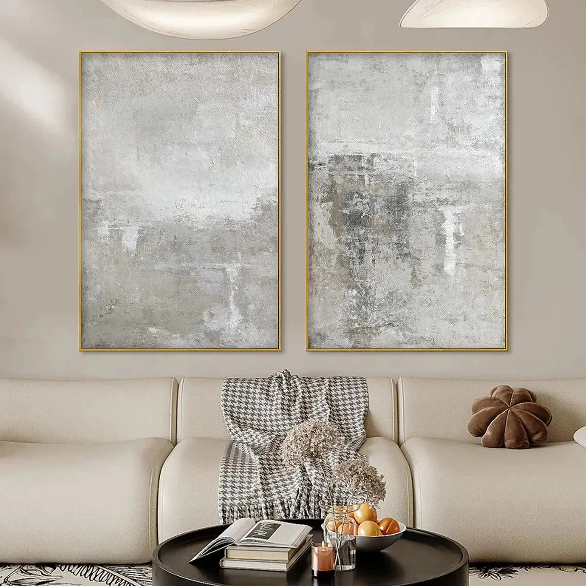 GREY ABSTRACT TEXTURED DIPTYCH: Textured Abstract Painting Set of 2, Vertical Wall Art | Abstract closeup, raised brushwork detail