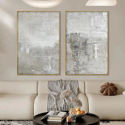 GREY ABSTRACT TEXTURED DIPTYCH: Textured Abstract Painting Set of 2, Vertical Wall Art | Abstract closeup, raised brushwork detail