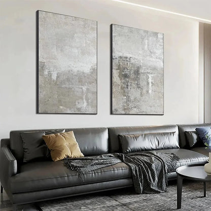GREY ABSTRACT TEXTURED DIPTYCH: Textured Abstract Painting Set of 2, Vertical Wall Art | rectangular format, hand-painted canvas edge