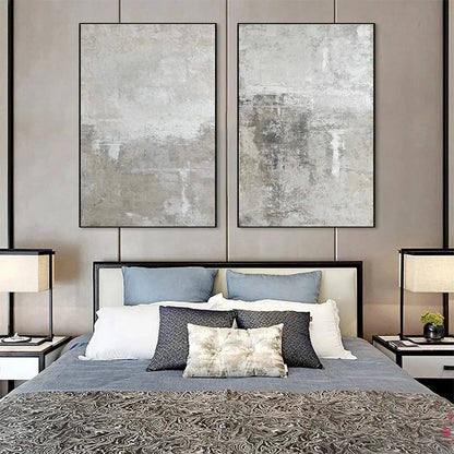 GREY ABSTRACT TEXTURED DIPTYCH: Textured Abstract Painting Set of 2, Vertical Wall Art | beige palette, original oil on stretched canvas art
