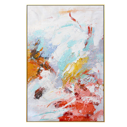 Groot abstract acrylschilderij: rode, gele, groene minimalistische muurkunst #16