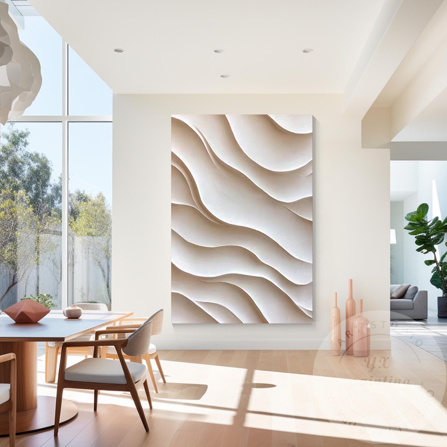 Hand Carved 3D Wood Abstract Wall Art, Neutral Beige Textured Wood Panel, Modern #2