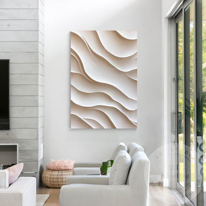 Hand Carved 3D Wood Abstract Wall Art, Neutral Beige Textured Wood Panel, Modern #4