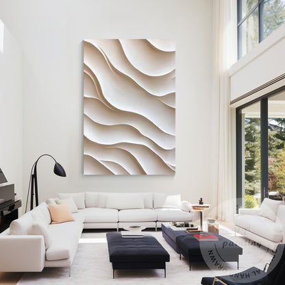 Hand Carved 3D Wood Abstract Wall Art, Neutral Beige Textured Wood Panel, Modern #5