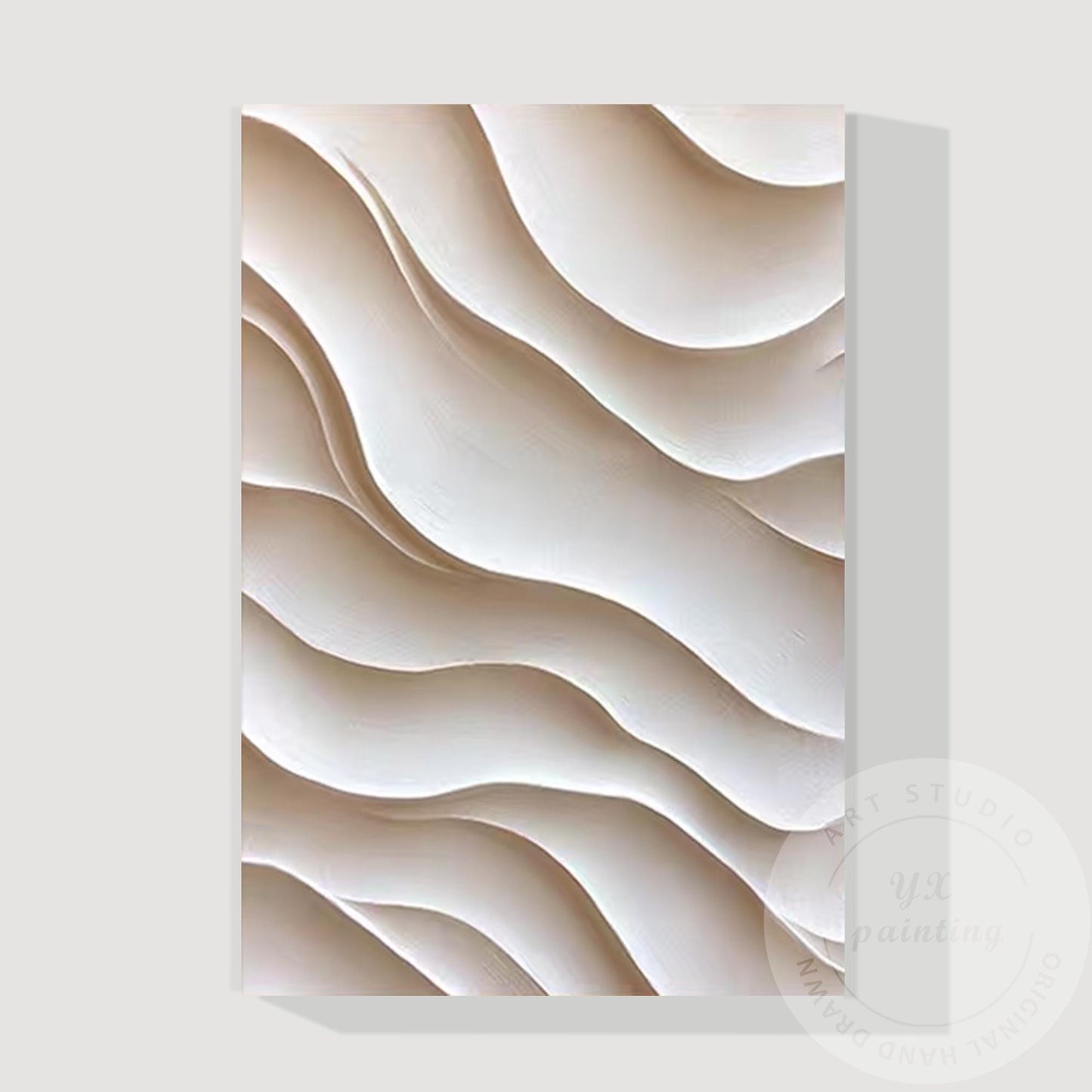 Hand Carved 3D Wood Abstract Wall Art, Neutral Beige Textured Wood Panel, Modern #8