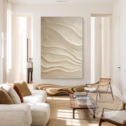 Hand Carved 3D Wood Abstract Wall Art, Neutral Beige Textured Wood Panel, Modern #5