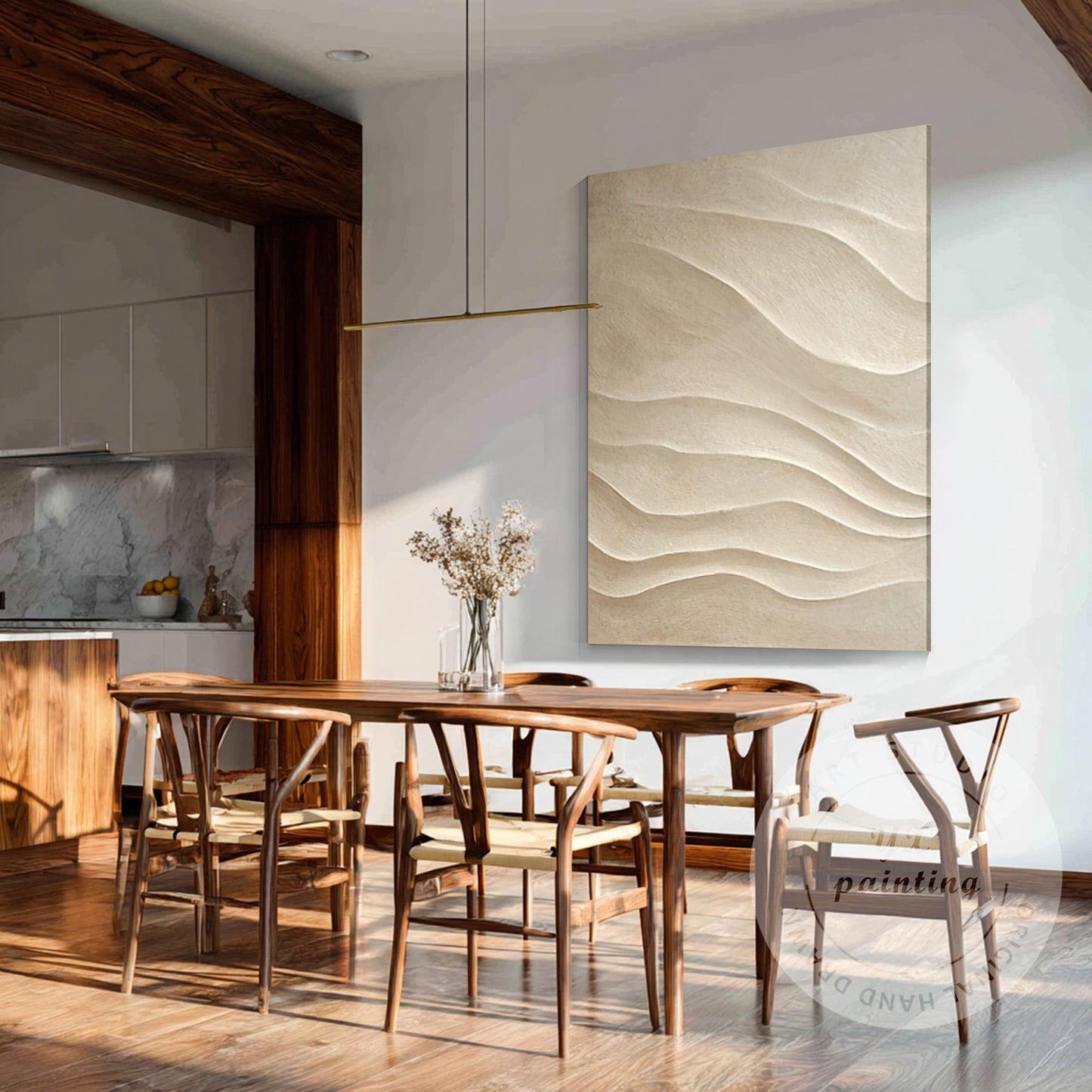 Hand Carved 3D Wood Abstract Wall Art, Neutral Beige Textured Wood Panel, Modern #6