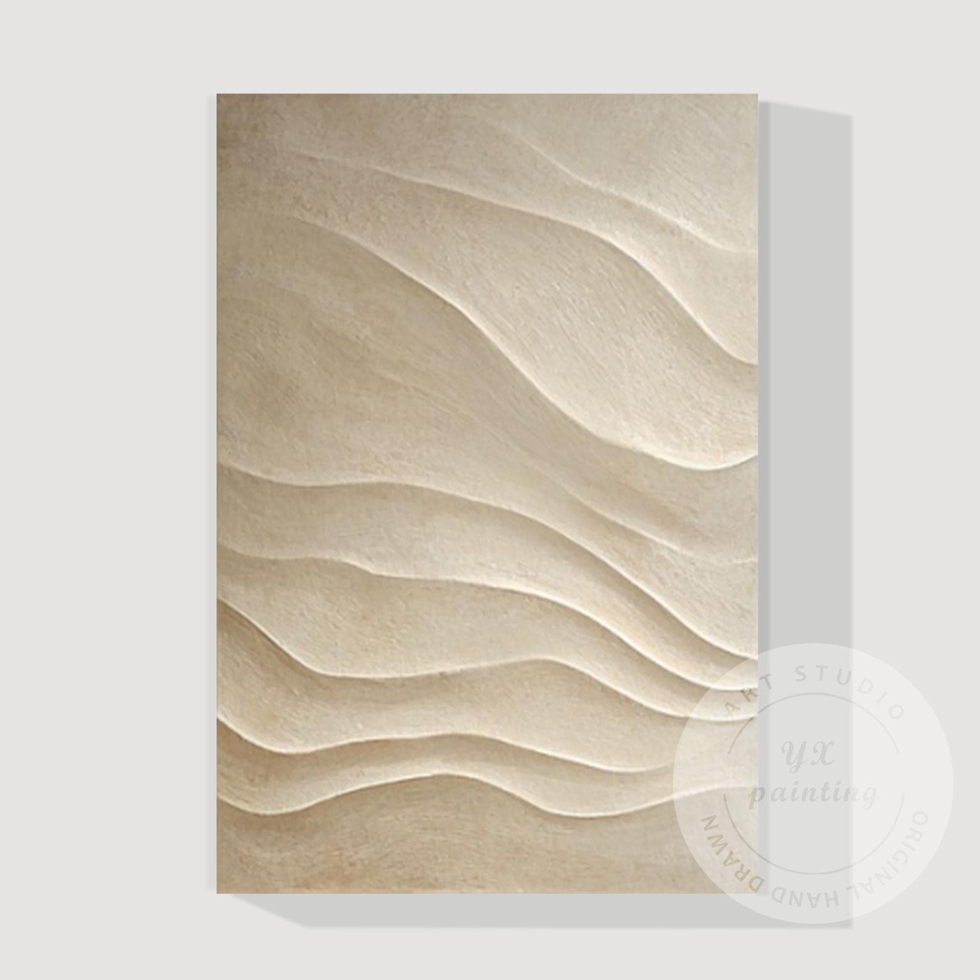 Hand Carved 3D Wood Abstract Wall Art, Neutral Beige Textured Wood Panel, Modern #8