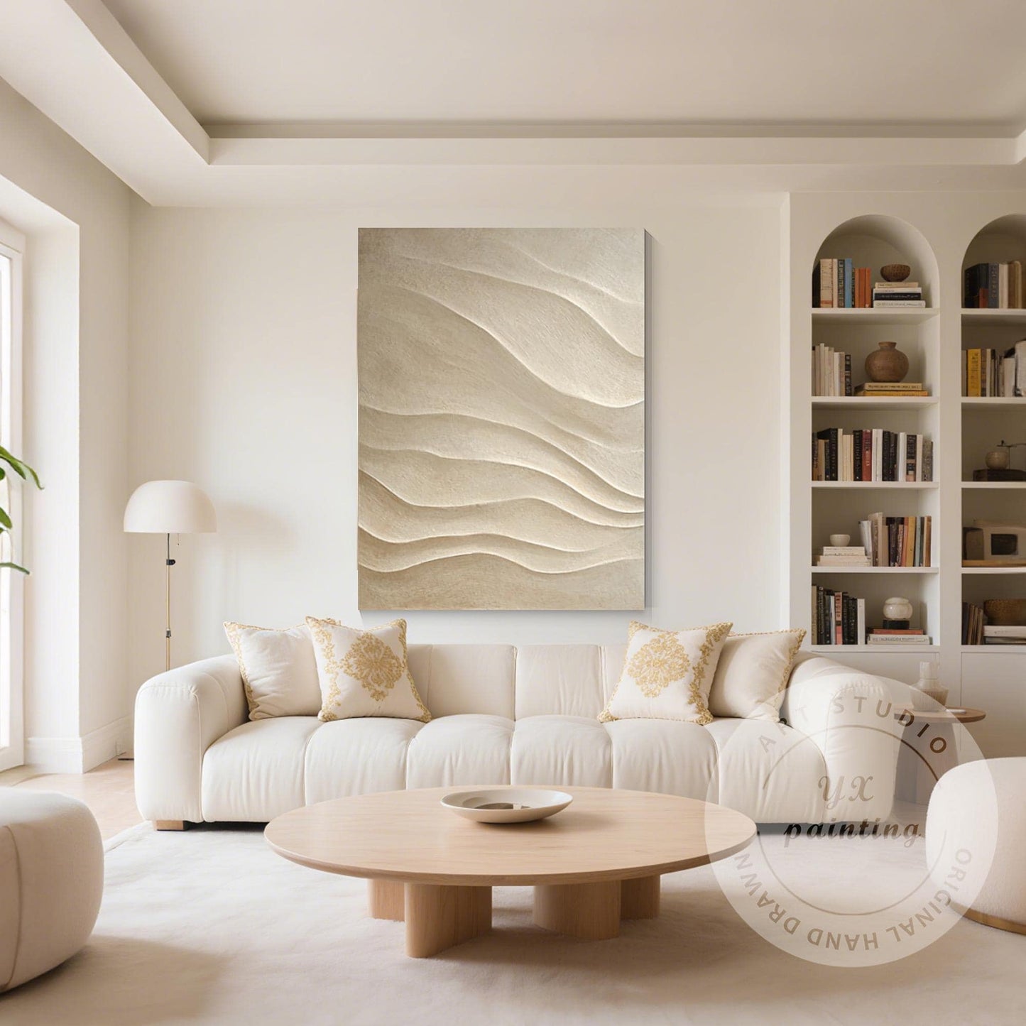 Hand Carved 3D Wood Abstract Wall Art, Neutral Beige Textured Wood Panel, Modern #1