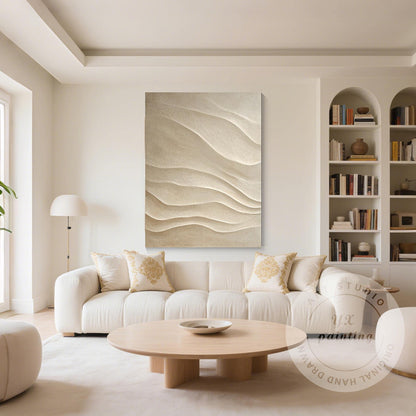 Hand Carved 3D Wood Abstract Wall Art, Neutral Beige Textured Wood Panel, Modern #1