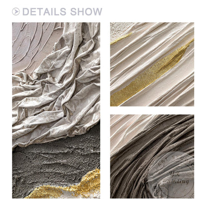 Hand-Painted 3D Texture Abstract Canvas Art: White, Black & Gold #6
