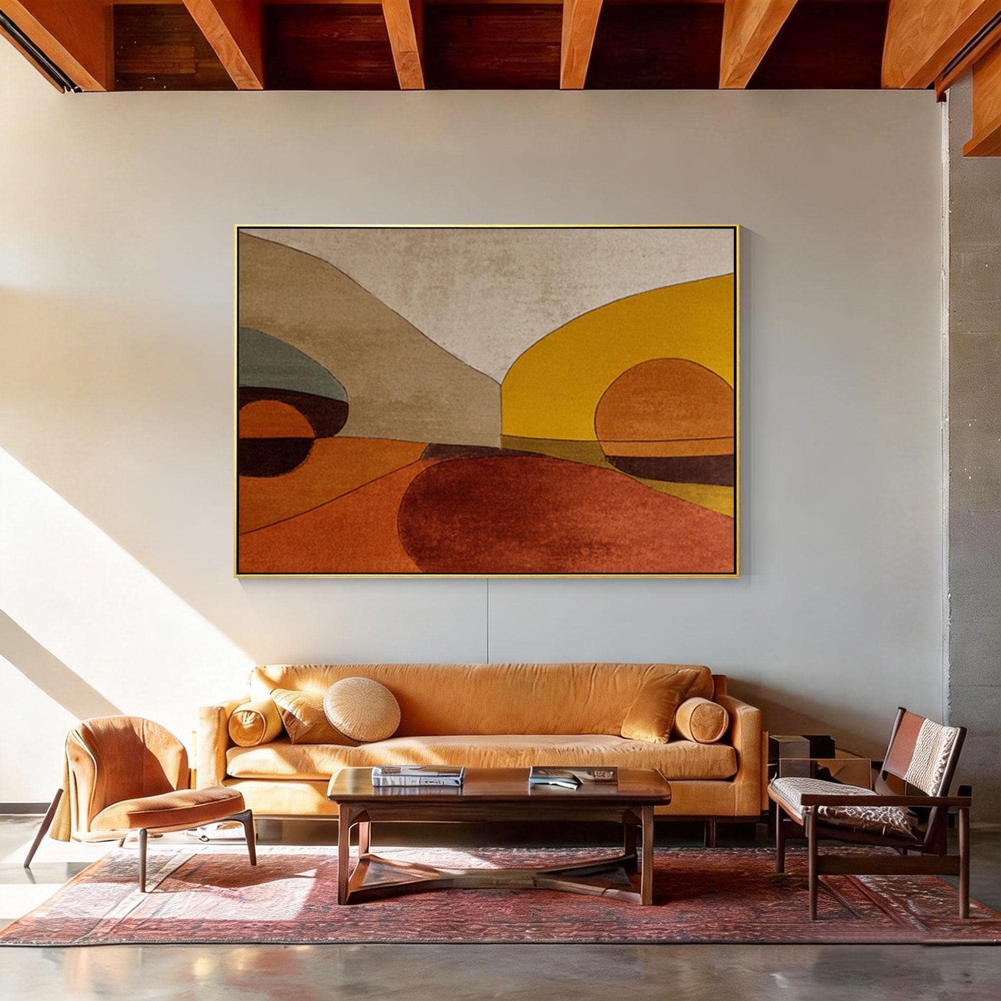Hand Painted Abstract Landscape Wall Art, Modern Geometric Desert Painting, Terr #2