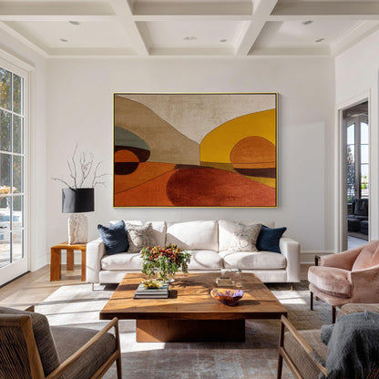Hand Painted Abstract Landscape Wall Art, Modern Geometric Desert Painting, Terr #5