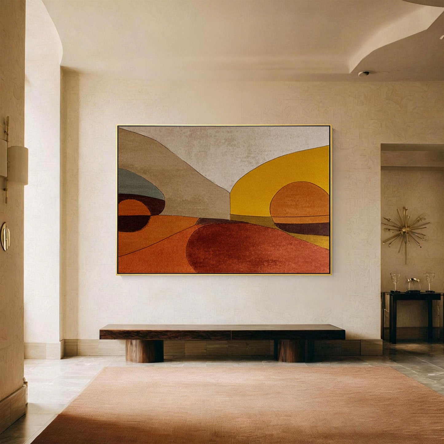 Hand Painted Abstract Landscape Wall Art, Modern Geometric Desert Painting, Terr #1