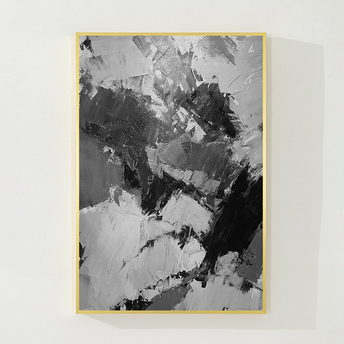 Hand-Painted Black, Gray & White Abstract Painting: Textured Vertical Canvas #7