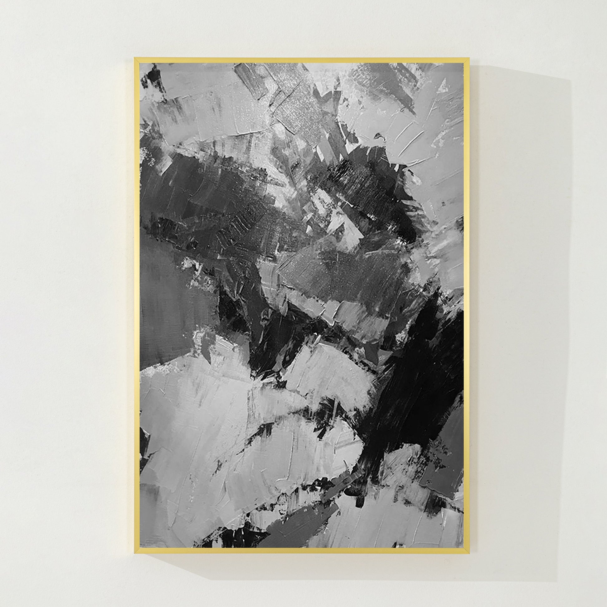 Hand-Painted Black, Gray & White Abstract Painting: Textured Vertical Canvas #7