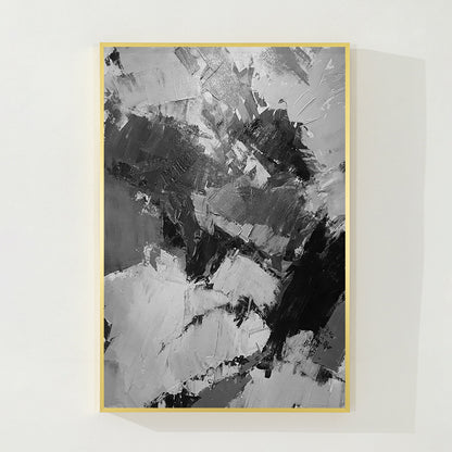 Hand-Painted Black, Gray & White Abstract Painting: Textured Vertical Canvas #7