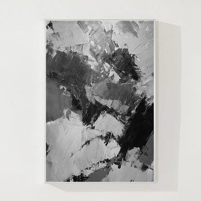 Hand-Painted Black, Gray & White Abstract Painting: Textured Vertical Canvas #8