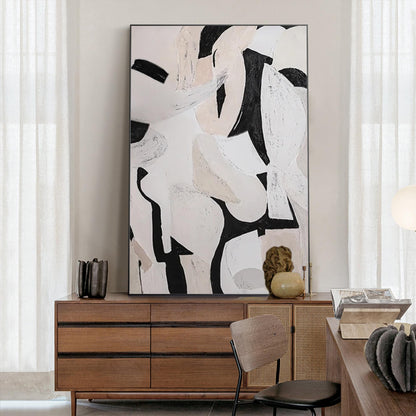 Hand-Painted Black White Abstract Painting: Extra Large Canvas Wall Art #2