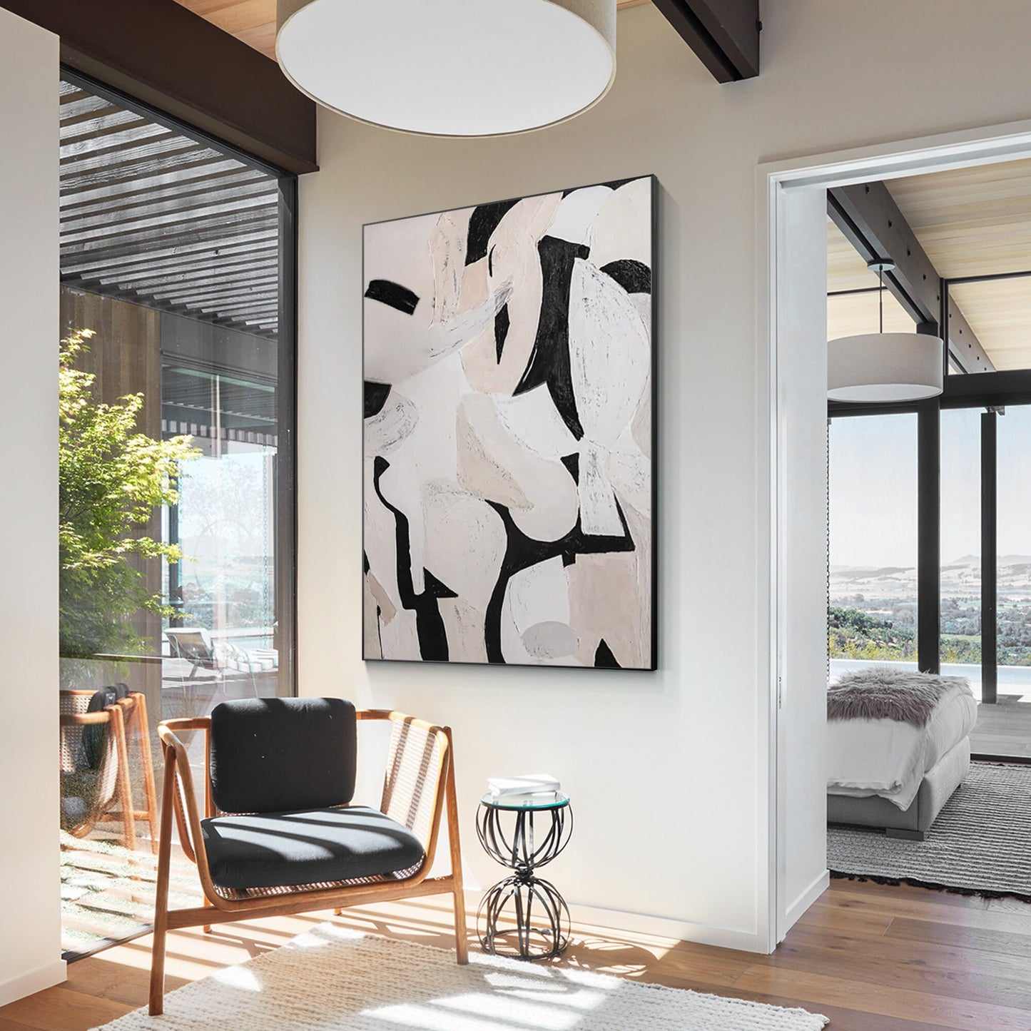Hand-Painted Black White Abstract Painting: Extra Large Canvas Wall Art #3