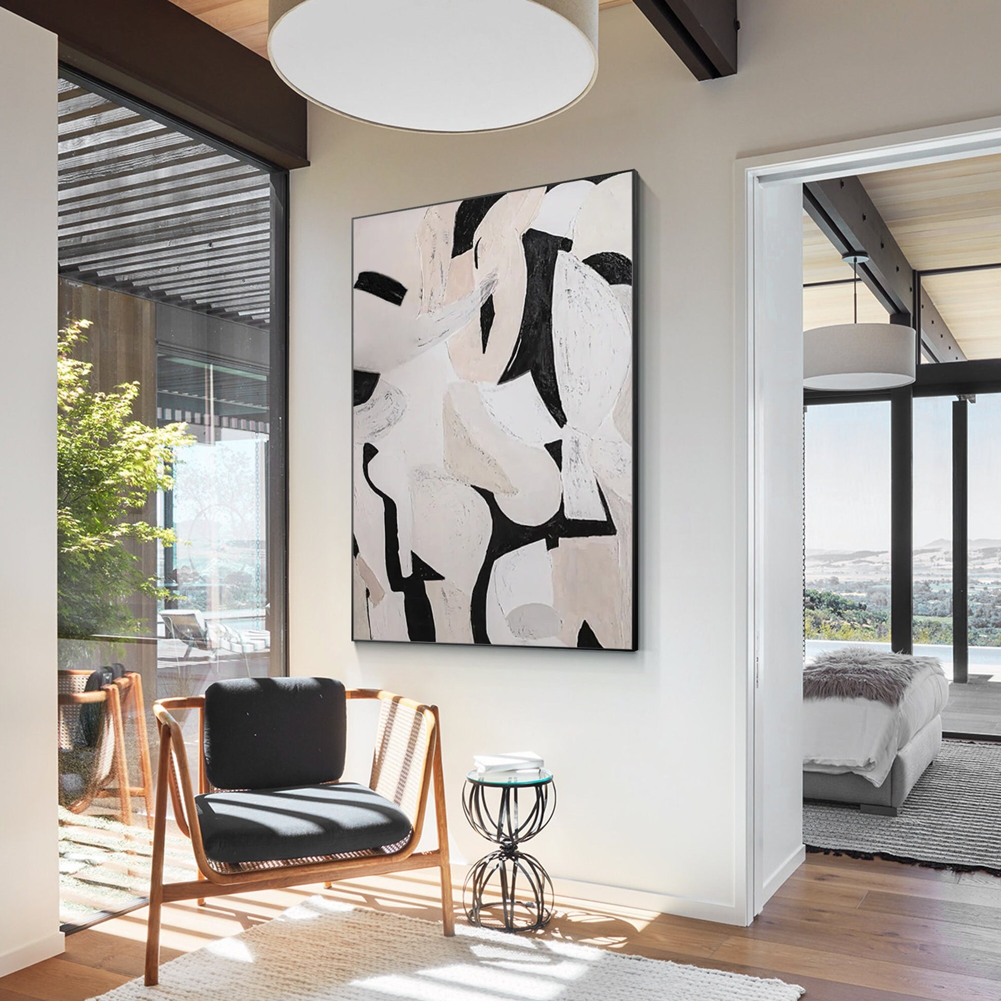 Hand-Painted Black White Abstract Painting: Extra Large Canvas Wall Art #3
