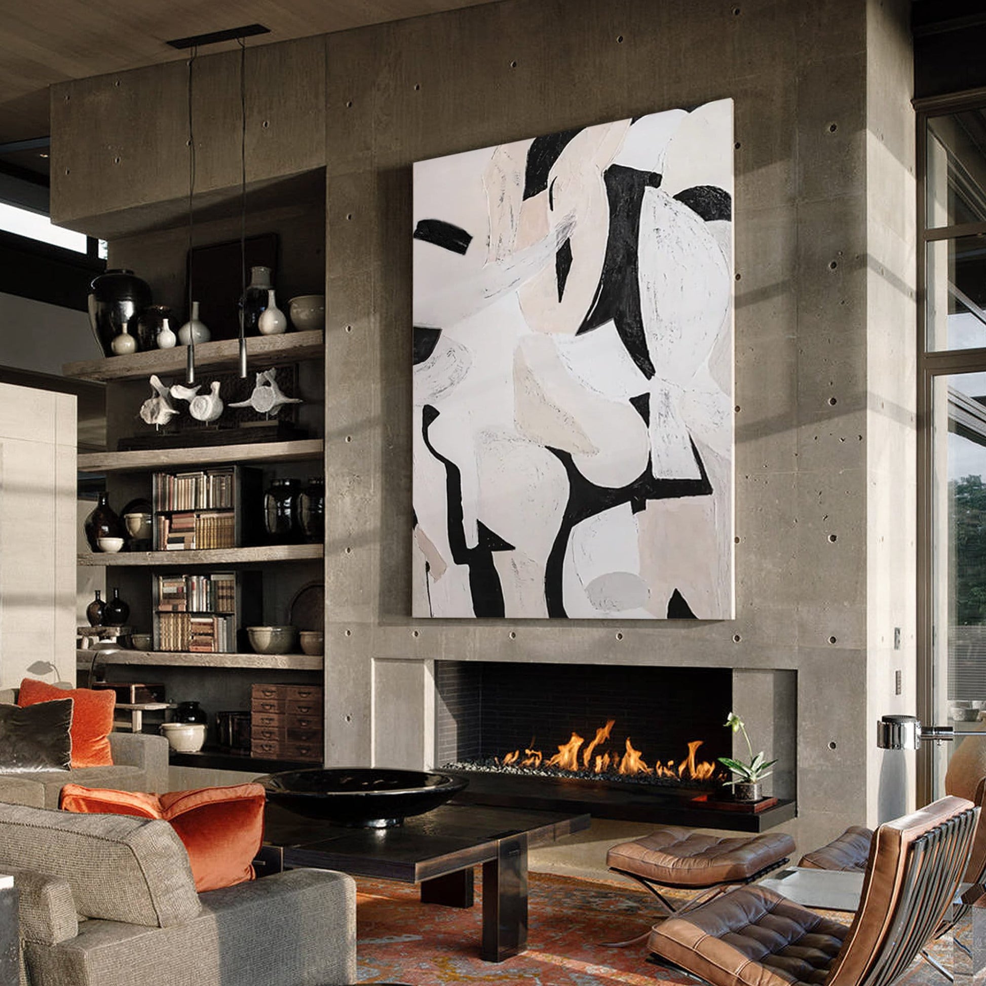 Hand-Painted Black White Abstract Painting: Extra Large Canvas Wall Art #4