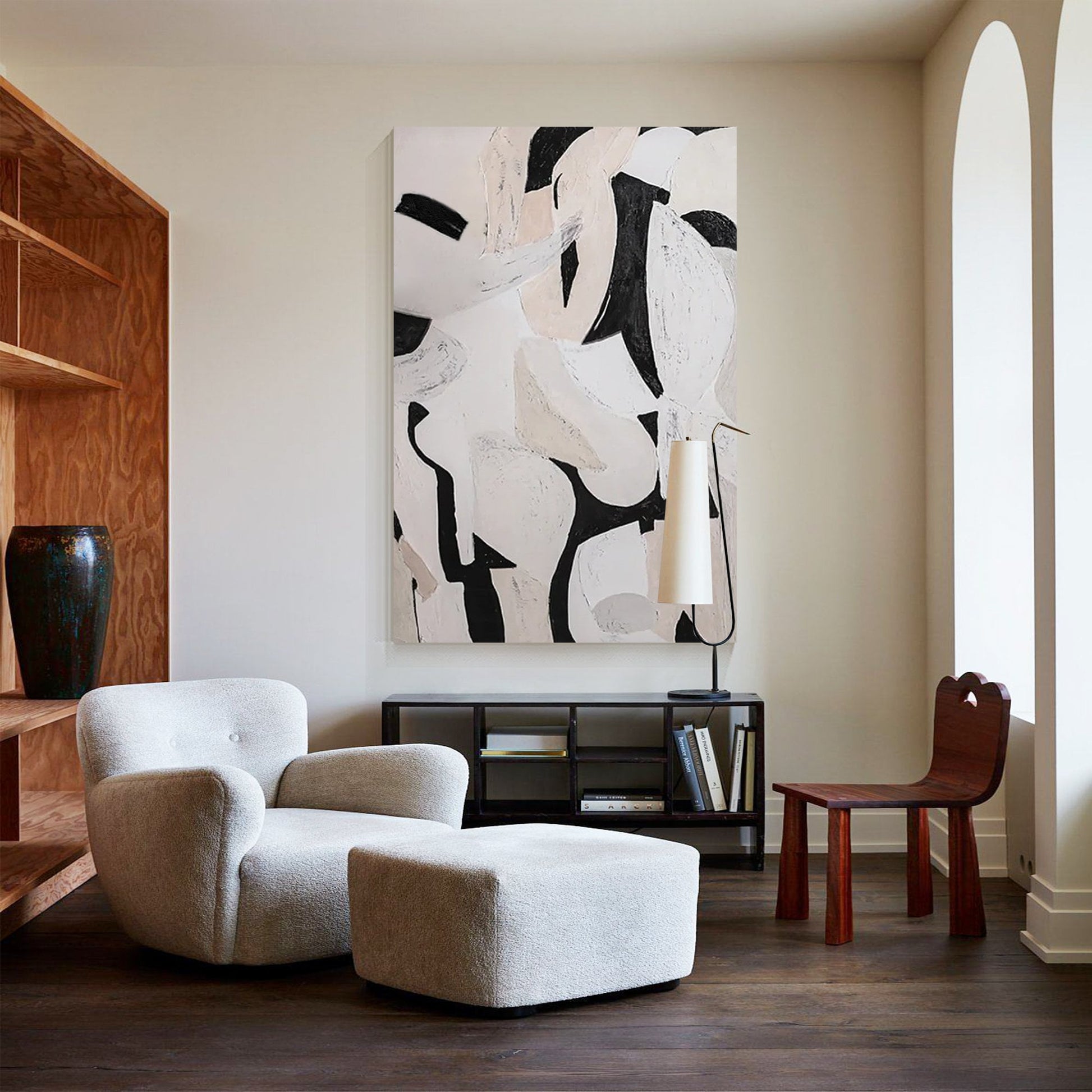 Hand-Painted Black White Abstract Painting: Extra Large Canvas Wall Art #5