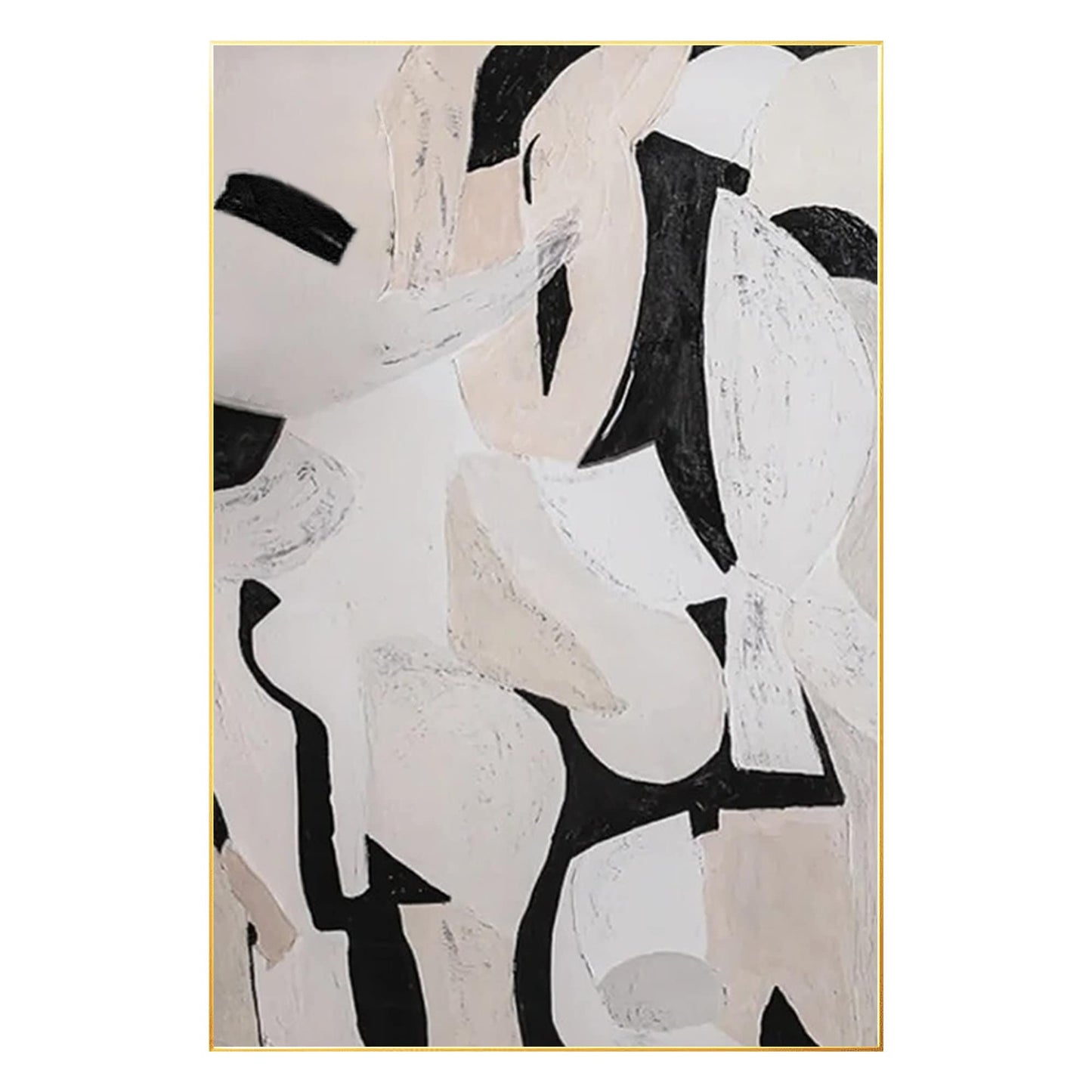 Hand-Painted Black White Abstract Painting: Extra Large Canvas Wall Art #7